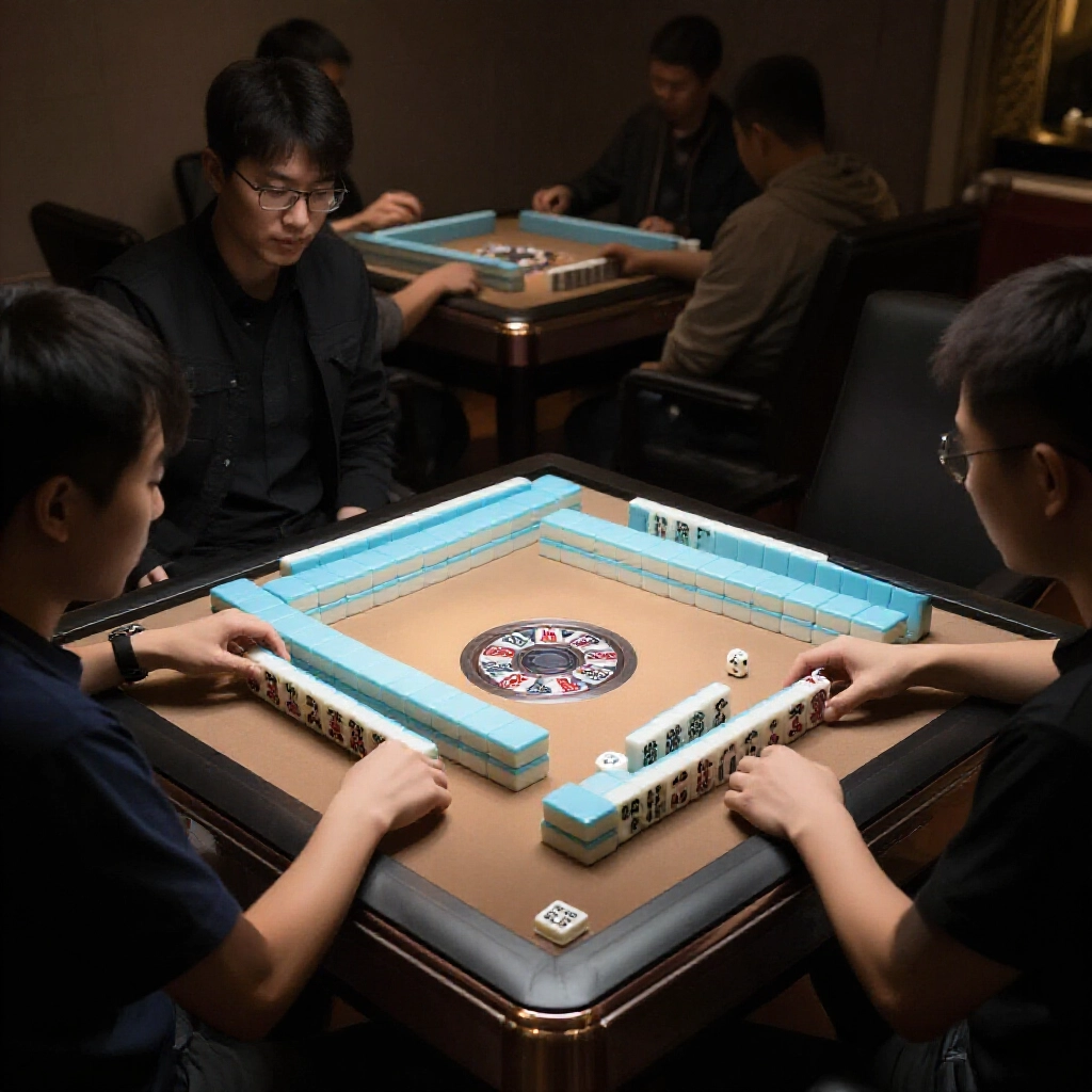 骰子滾動決定座位,牌牆整齊堆疊在聚光燈下,展現開局準備