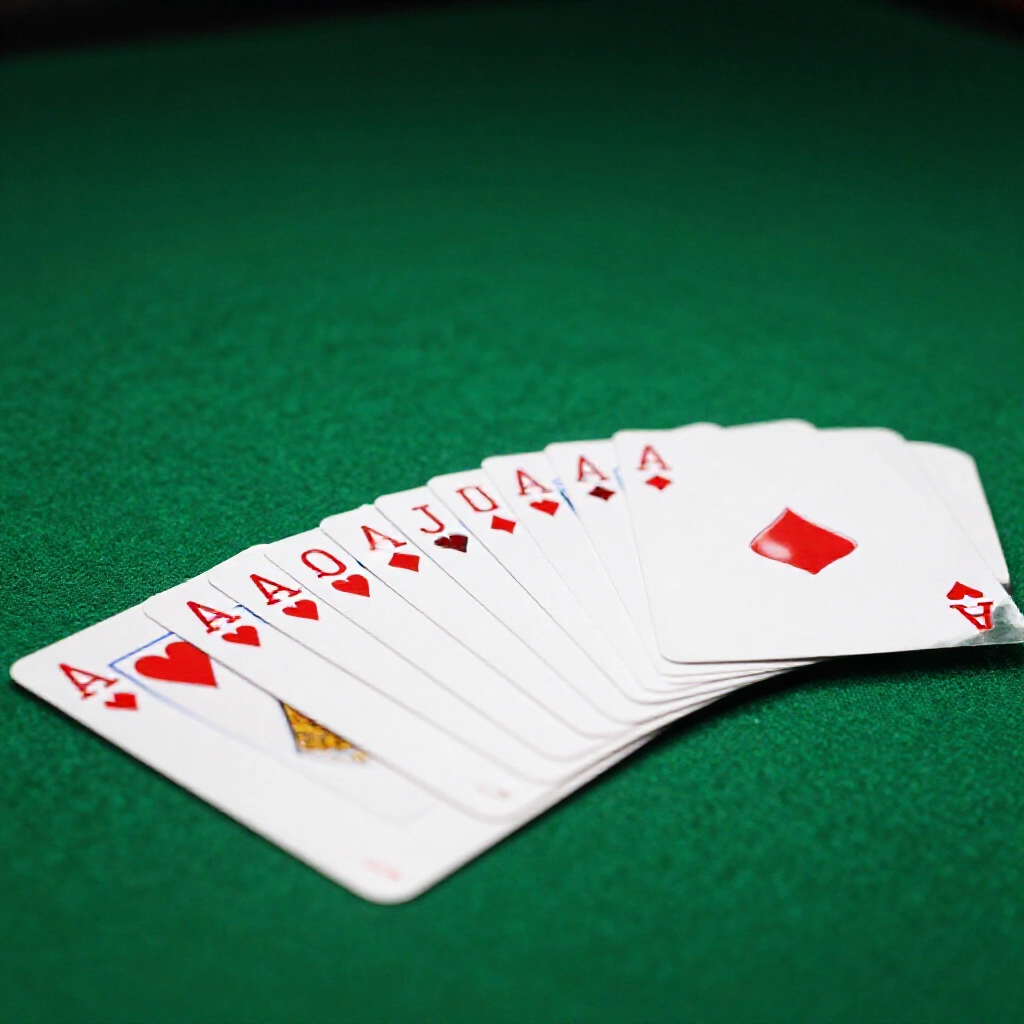 closeup of dragon straight poker hand showing mixed suits A through K each unique next to rare same suit version all on green baize felt dramatic lighting highlighting rarity and power