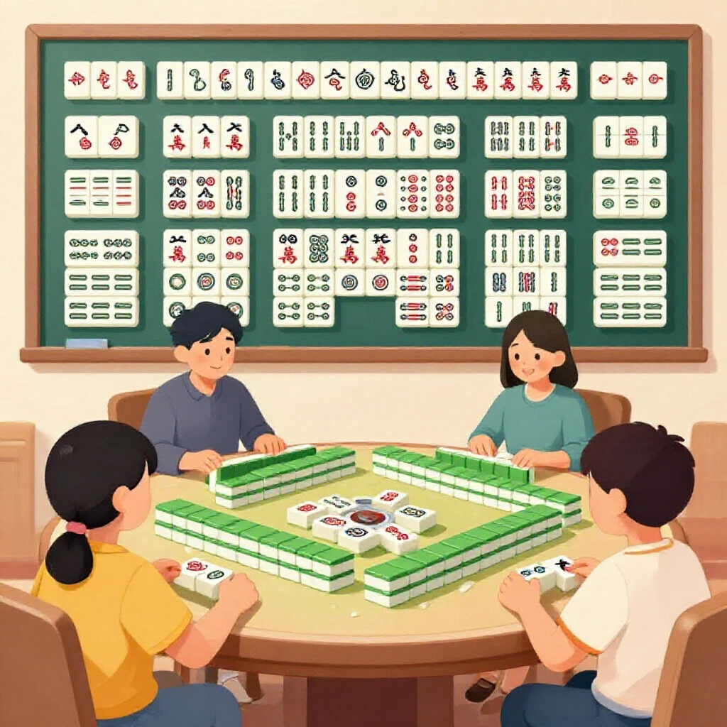 Illustration of Taiwanese 16-tile three-player mahjong setup where the wall reserves exactly eight stacks equaling one players hand amount symbolizing fair play cycles with balanced tile distribution and family game vibe