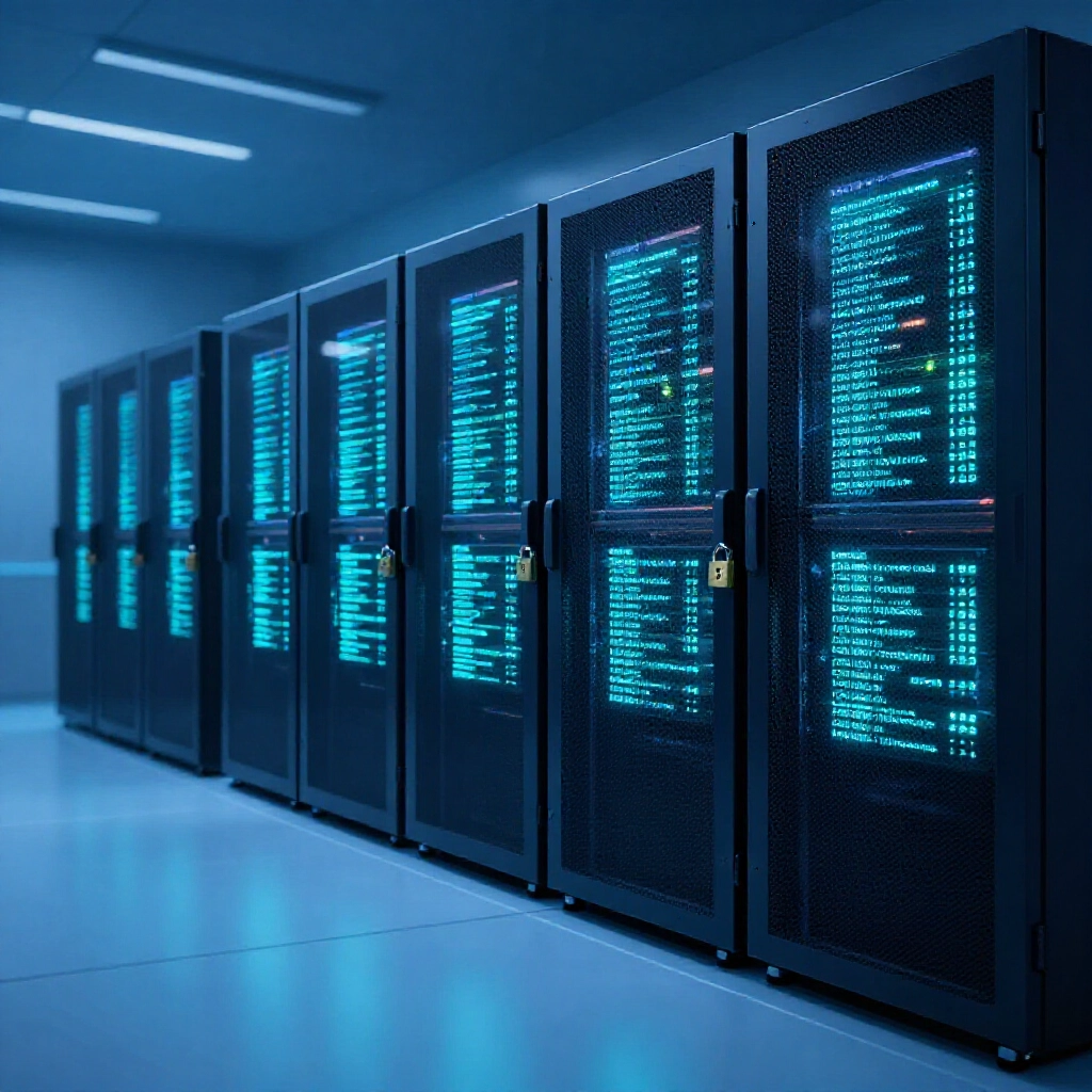 High security data center featuring SSL encryption locks bank level firewalls overseas servers and glowing transaction logs protecting player privacy in a futuristic blue toned room