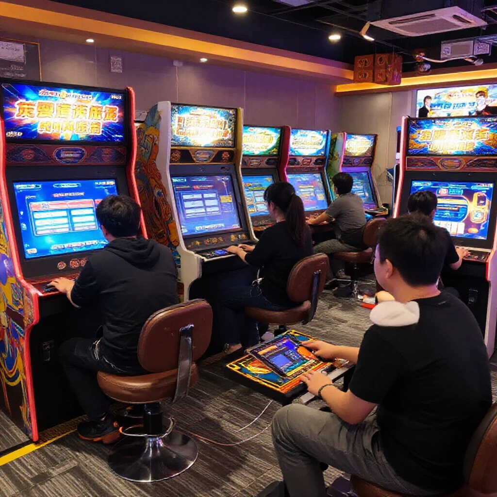 Evolving Taiwanese gambling scene showing players transitioning from flashy arcade games to stable financial transaction hubs with integrated API systems and seamless account switching