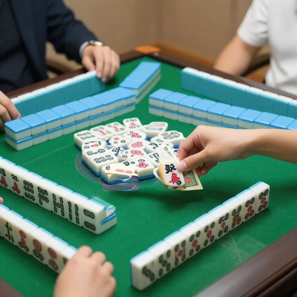 A balanced mahjong game scene showing one player with basic hand receiving base pay while another with complex pattern earns bonus tops under soft ambient light emphasizing luck and skill harmony