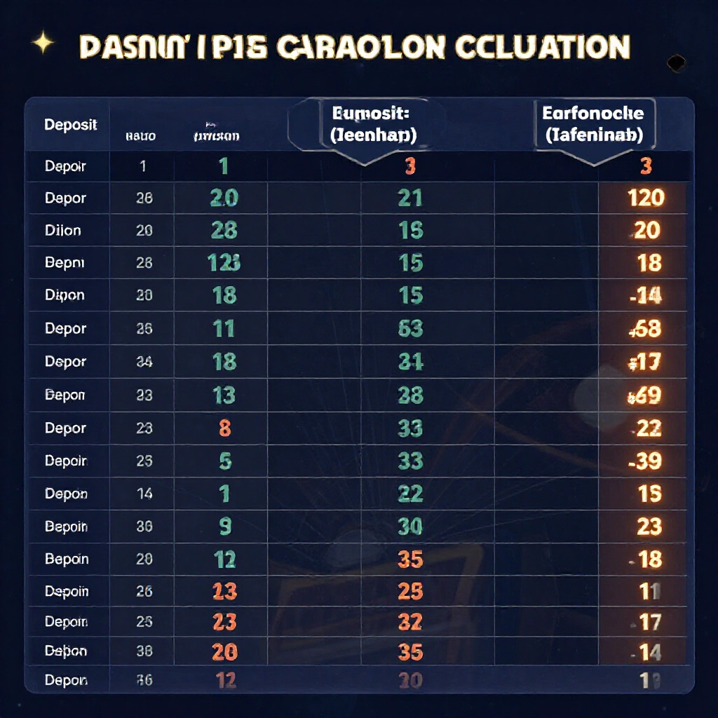 Detailed chart explaining casino flow calculation deposit plus bonus multiplied by turnover ratio equals required bets baccarat examples highlighted numbers professional dark theme