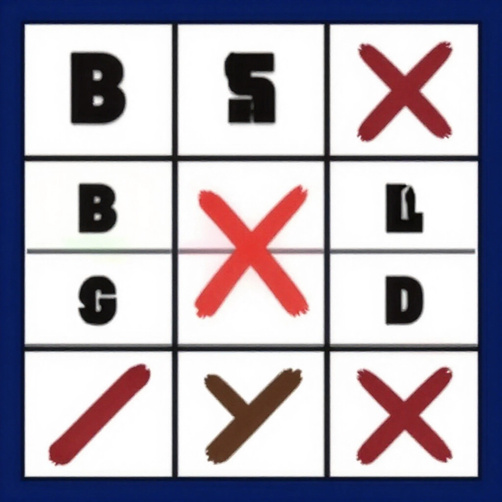 5x5賓果卡贏線亮點,橫縱斜連線清楚標示,中心強調,顏色鮮豔解說圖