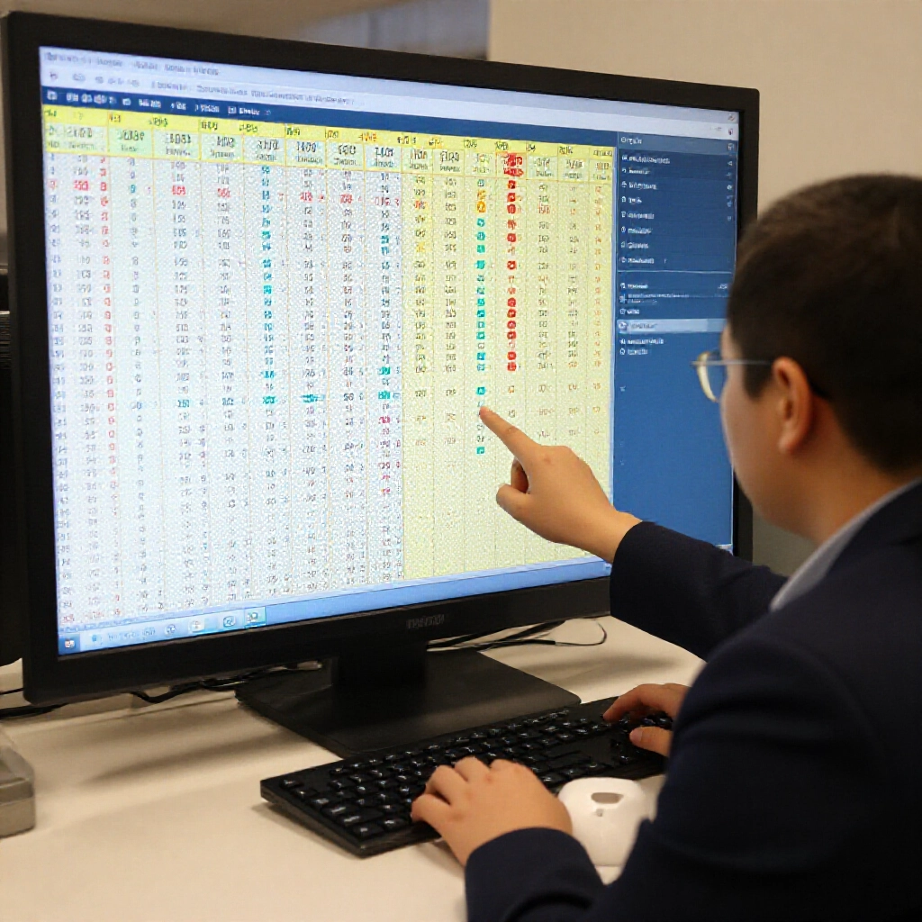 Statistician examining omission value markers and distribution center shifts between small and large number zones on interactive lottery data visualization screen