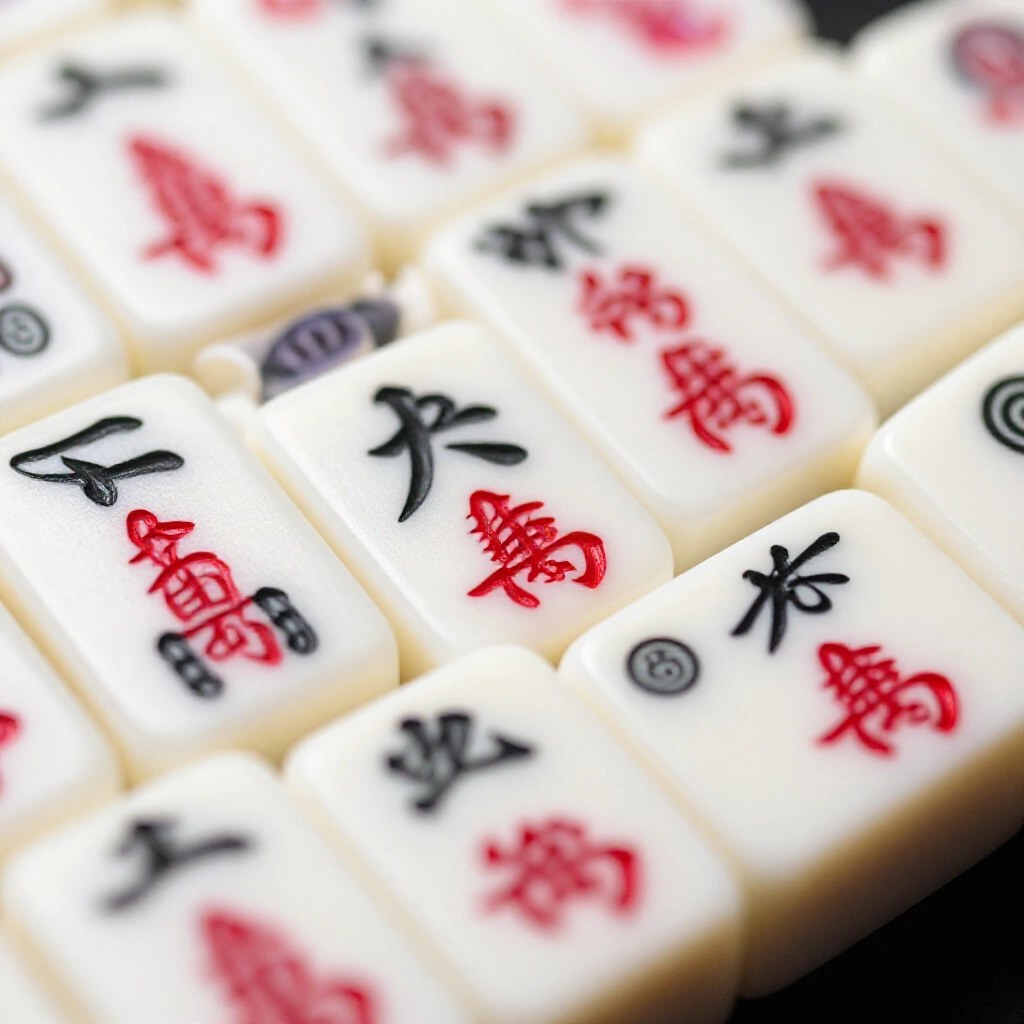 天九牌九骨牌特寫，展示文子對子與武子單張，黑點紅點在粗糙表面，高亮燈光