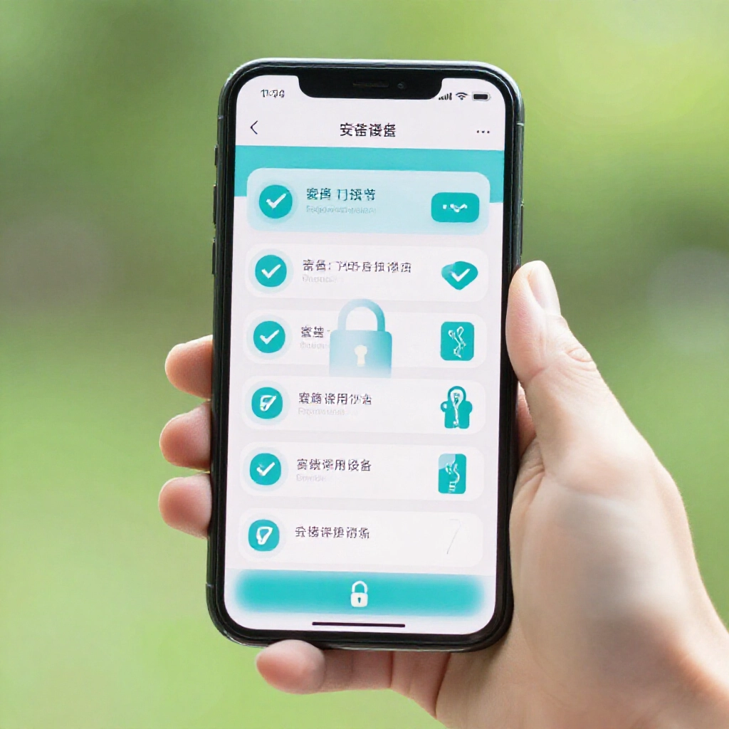 智慧手機螢幕引導安全的 THA 註冊步驟，驗證圖示與安全鎖圖像，自然日光