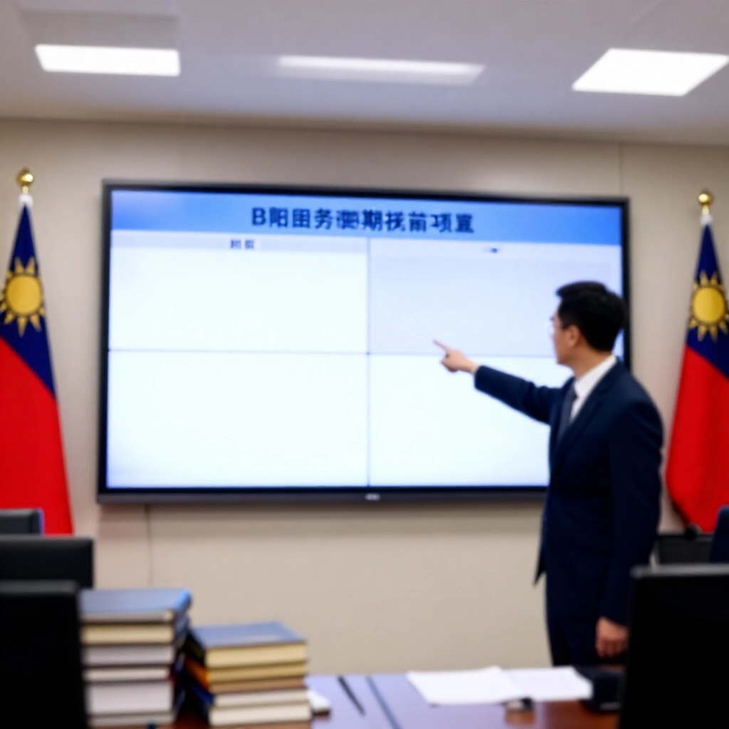一位專業律師在台灣現代辦公室指向大型數位螢幕，顯示賭博法修法前後比較圖表，背景堆疊法律書籍與台灣國旗