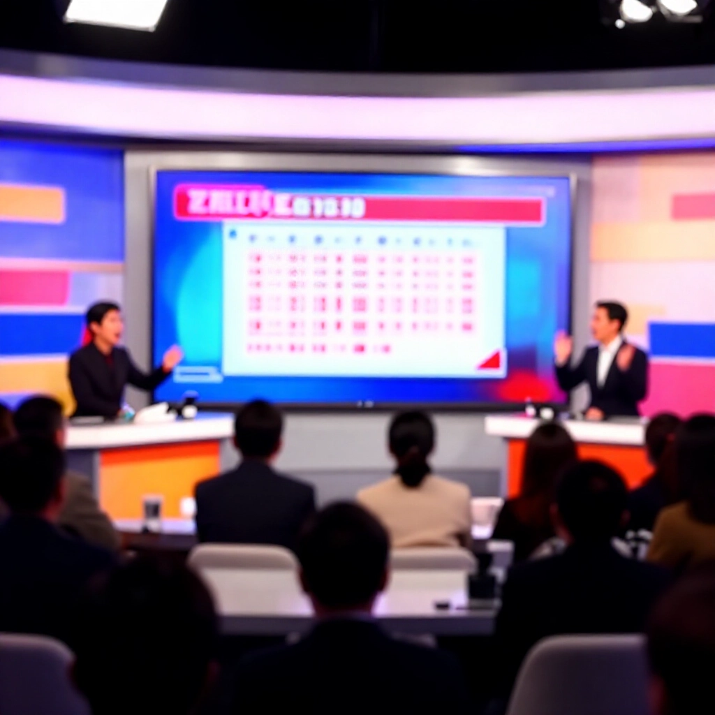現代化儀表板閃耀彩色樂透球順序排列，明亮燈光與動態軌跡暗黑背景