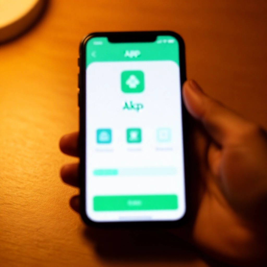 Android 手機顯示 THA LEO App APK 下載過程，安全警告與進度條，室內暖光細節清晰