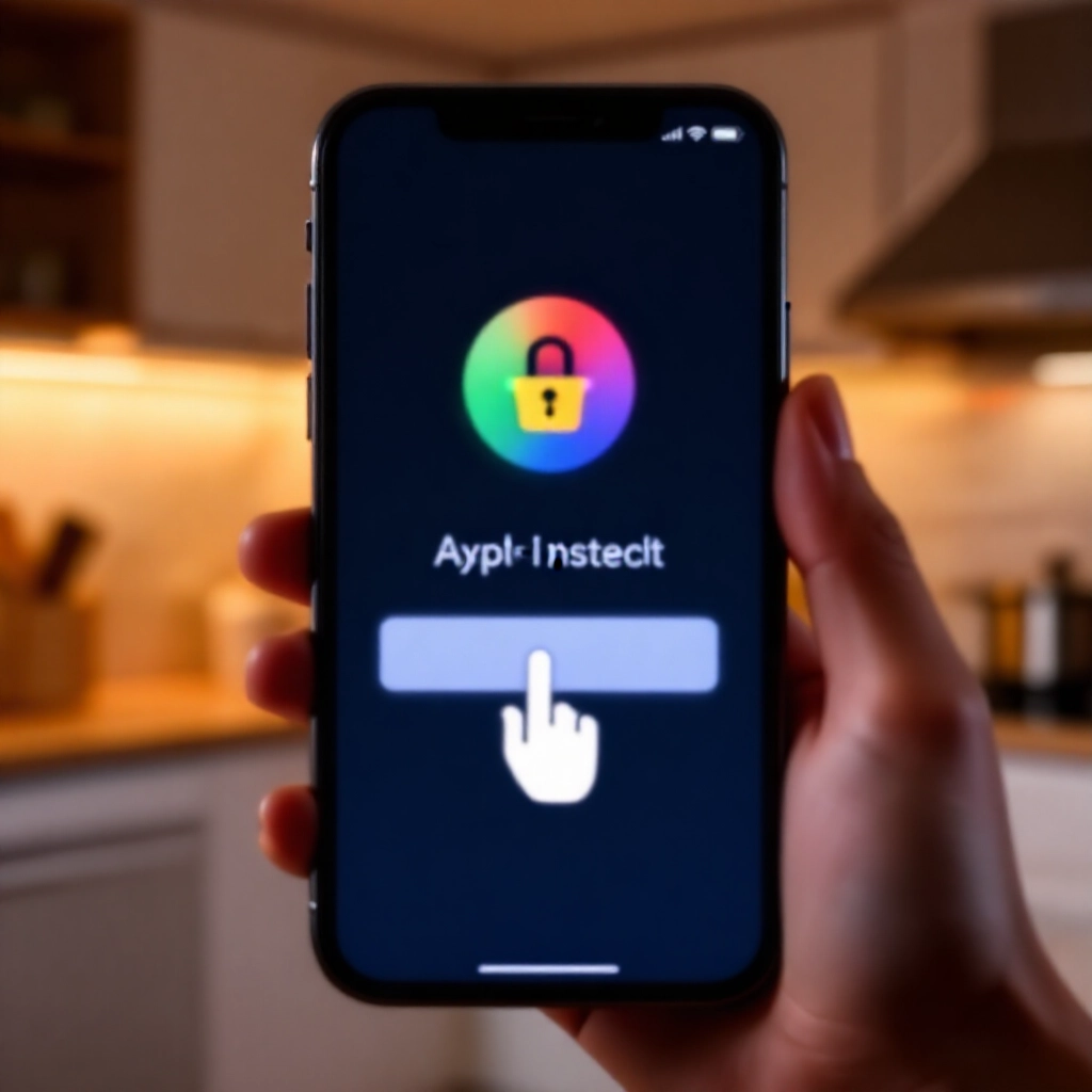 Android 手機顯示 APK 安裝安全權限對話框,深色主題,鮮豔色彩,Google Protect 圖示警告,手指點擊允許按鈕,當代廚房環境光